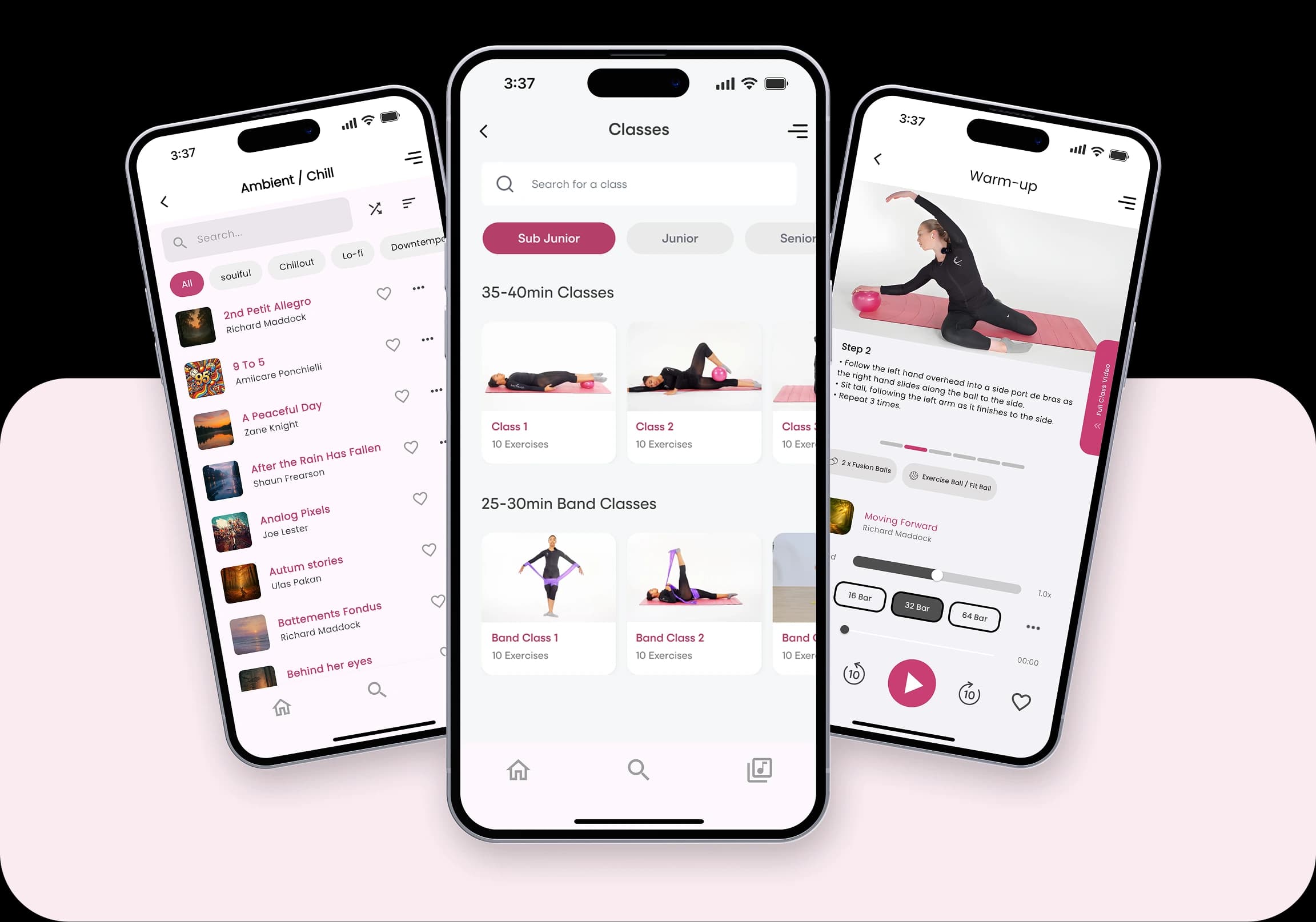 PBT mobile app showing exercise library