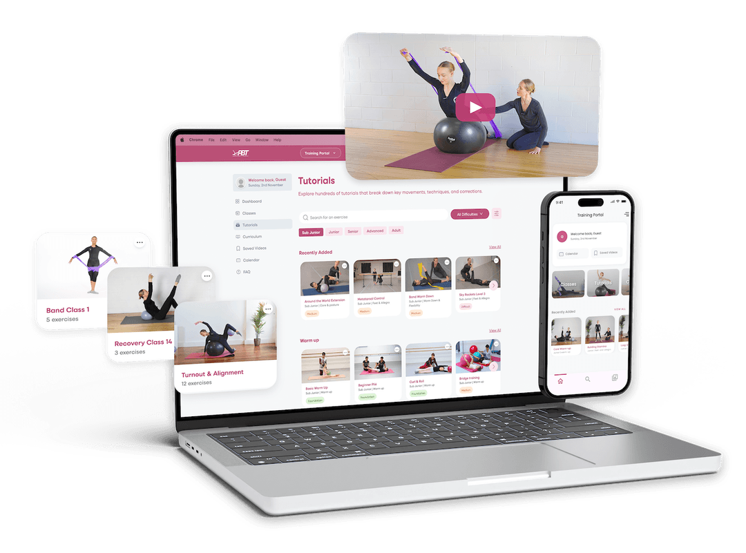 PBT Online training library shown across laptop, tablet and mobile devices